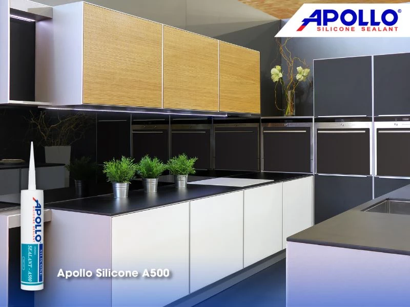 Apollo Silicone Sealant A500 là giải pháp tối ưu khi thi công bàn bếp khung sắt ốp gạch men 